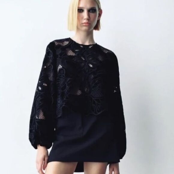NWOT ZARA EMBROIDERED VELVET BLOUSE SZ XS - Picture 1 of 7